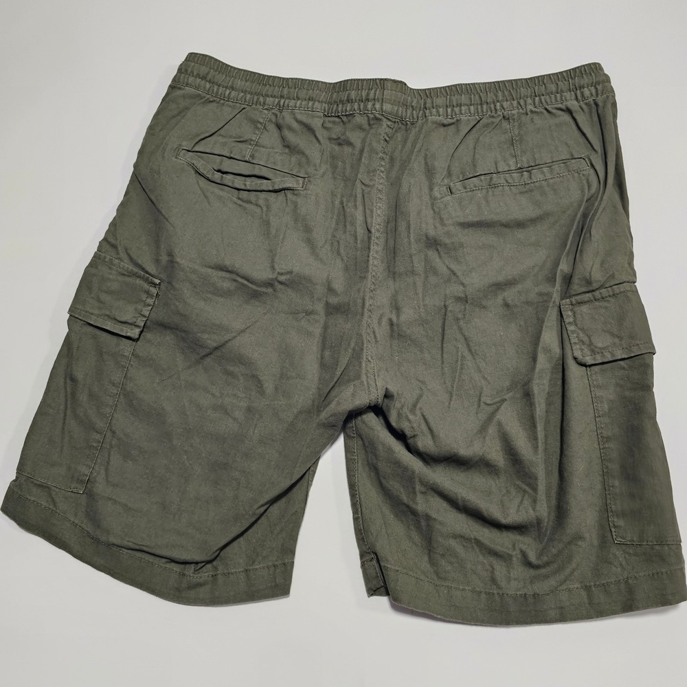 HM LOGG Mens Olive Green Linen Cotton Blend Cargo Shorts Size L Drawstring - Picture 5 of 9